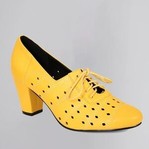 Lulu Hun Morla Lace-Up 1940s Heels In Mustard, Sz 9us/40 Euro NWT